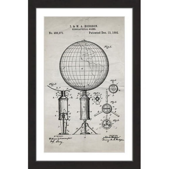 "Globe 1892 Old Paper" Framed Painting Art Print
