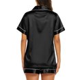 thumbnail image 4 of VV AVEORS Womens Silky Satin Pajamas Set Short Sleeve Button Down Comfort Soft Sleepwear 2 Piece Lounge Set Pj Set Black M, 4 of 4