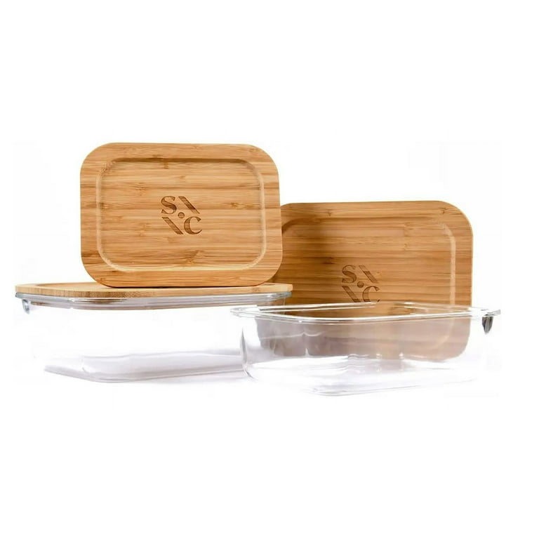 STONE & CLAY Food Storage Containers Set - Glass Meal Prep Lunch Boxes with  Bamboo Lids - Reusable, Microwavable, and Dishwasher Safe - 3 Round