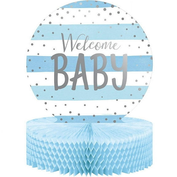 6 Count Bulk Pack Blue and Silver Celebration Baby Shower Centerpieces