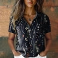 thumbnail image 3 of Summer Tops for Women BWASD Fashion Boho Floral Print Short Sleeve Shirts Vacation Beach Blouse Casual Going Out Travel Outfits Trendy (Black L), 3 of 5