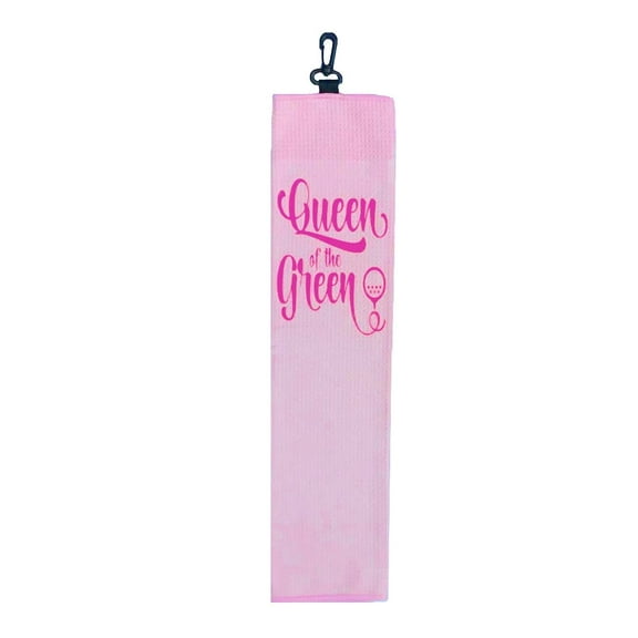 Queen of The Green Hot Pink Vinyl on Light Pink Towel 16" x 22" Tri-Fold Looped Polyester Waffle Golf Towel with Swivel Clip for Golf Bag WGT004