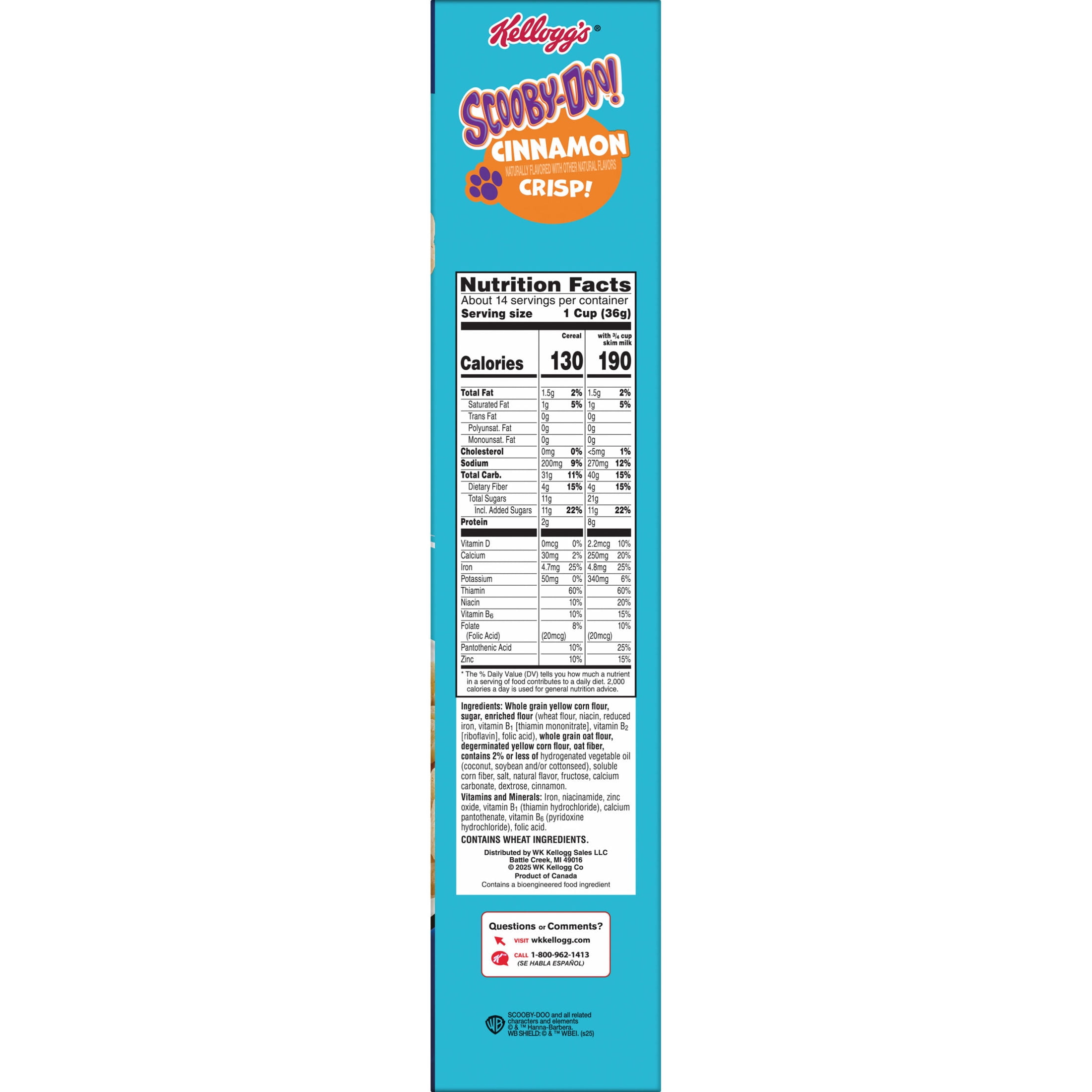Kellogg's Cinnamon Crisp Breakfast Cereal, Kids Snacks, Family Size, 17.6 oz