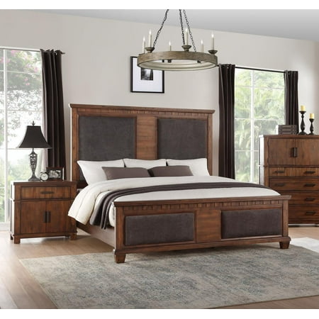 Cherry Oak Brown Fabric King Bedroom Set 3pcs Acme