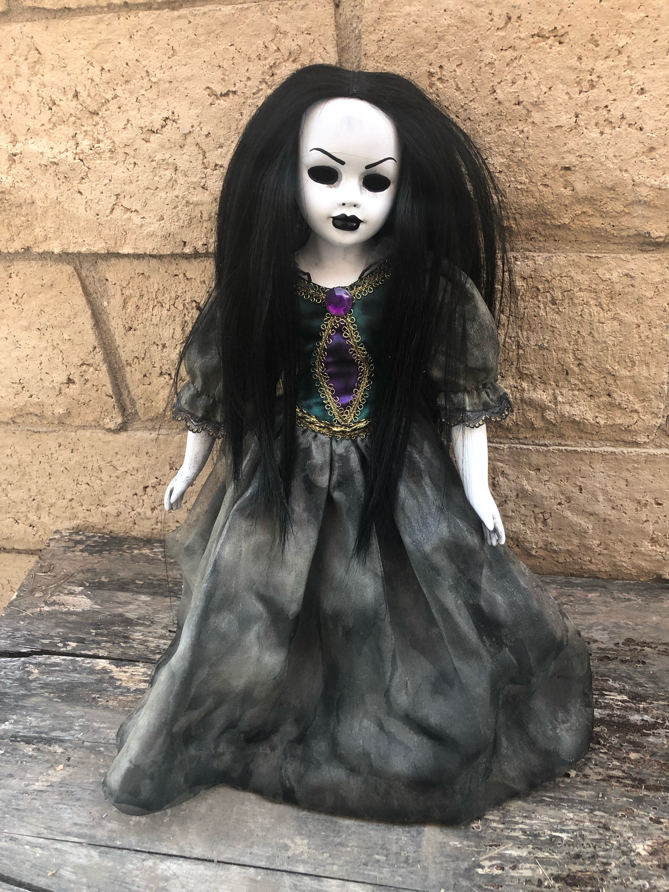 Ooak Hollow Eye Black Hair Creepy Horror Doll Art By Christie