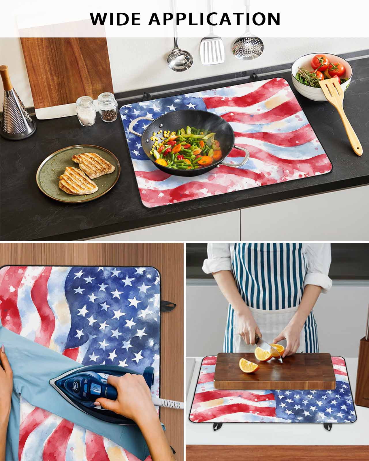 nqOlkjepod Large Induction Cooktop Protector Mat 36"x21", American Flag Stove Top Covers for Electric Stove, Watercolor Farmhouse USA Flag Decorative Stove Burner Cover Mats, Glass Top Stove Cover