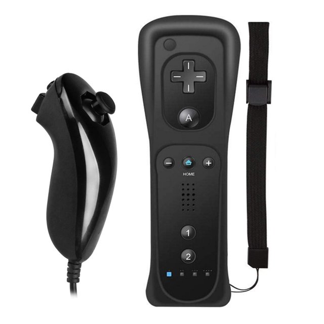 Wii Controller With Nunchuck Remote Motion Plus Black, Built-In 2 In 1 Motion Nunchuck Controller With Silicone Cover Compatible With Nintendo Wii And Wii U & Pc (Need Adapter) (Black New)