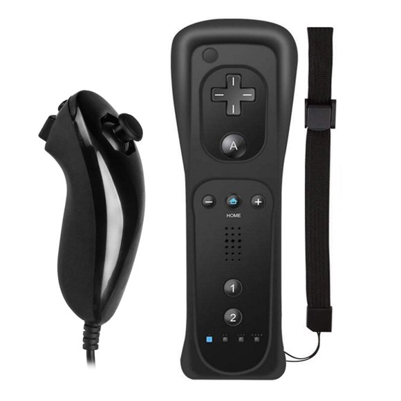 Wii Controller With Nunchuck Remote Motion Plus Black, Built-In 2 In 1 Motion Nunchuck Controller With Silicone Cover Compatible With Nintendo Wii And Wii U & Pc (Need Adapter) (Black New)