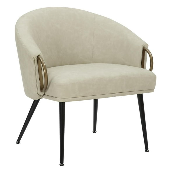 Mid-Century Modern Faux Leather and Metal Accent Chair - Vintage Ivory and Black and Aged Gold