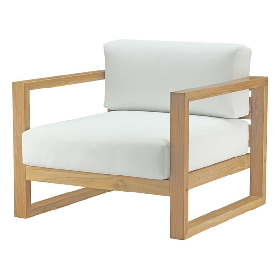 Lounge Chair Armchair, White Natural, Teak Wood, Fabric, Modern Contemporary, Outdoor Patio Balcony Cafe Bistro Garden Furniture Hotel Hospitality
