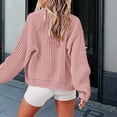 thumbnail image 4 of Lovskoo Cardigan Sweaters for Women Zippered Round Neck Loose Knit Cardigan Long Sleeve Jacket Sweater Jacket Pink, 4 of 5