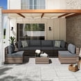 thumbnail image 5 of Walsunny 7 Piece Outdoor Patio Furniture Set, All-Weather PE Rattan Wicker Modular Sectional Conversation Sofa Set with Thick Cushions & Glass Coffee Table for Backyard, Poolside, Garden,Gray, 5 of 7