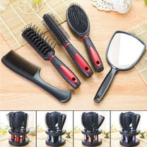 Fznkrag 5Pcs Hair Brush Comb Set with Mirror Hairbrush Holder Hair Styling Tools Hair Care Massage Brush Professional Salon Products (Red)