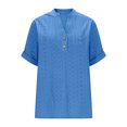 thumbnail image 5 of Otntypg Women Henley Tops Short Sleeve Button V Neck Lace Crochet Eyelet Shirts Dressy Casual Tunic Blouses Fashion Summer Tee T-Shirts Vacation Outfits Blue S, 5 of 9