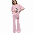thumbnail image 2 of YunPes Girls' Summer 2-Piece Outfit Set Colorful Butterfly Print T-Shirt and Flare Long Pants Fashion Summer Outfits 8-13Y, 2 of 4