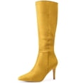 thumbnail image 1 of Botas altas hasta la rodilla con cremallera lateral y tacón de aguja con punta en punta para mujer Amarillo 40, 1 of 5