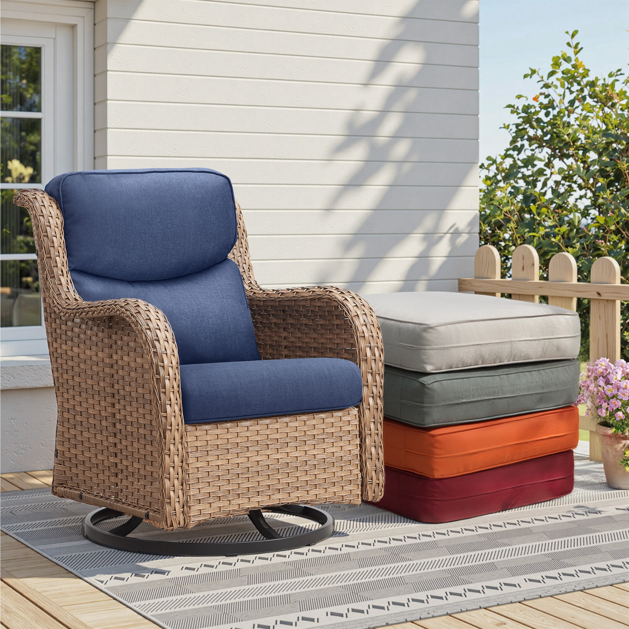 Unnifurnzi Outdoor Chair Cushions Set of 4-22 x 25 x 4 Inch Fade Resistant Patio Chair Cushions Outdoor Seat Cushions for Patio Furniture Chair Sofa Couch-Blue