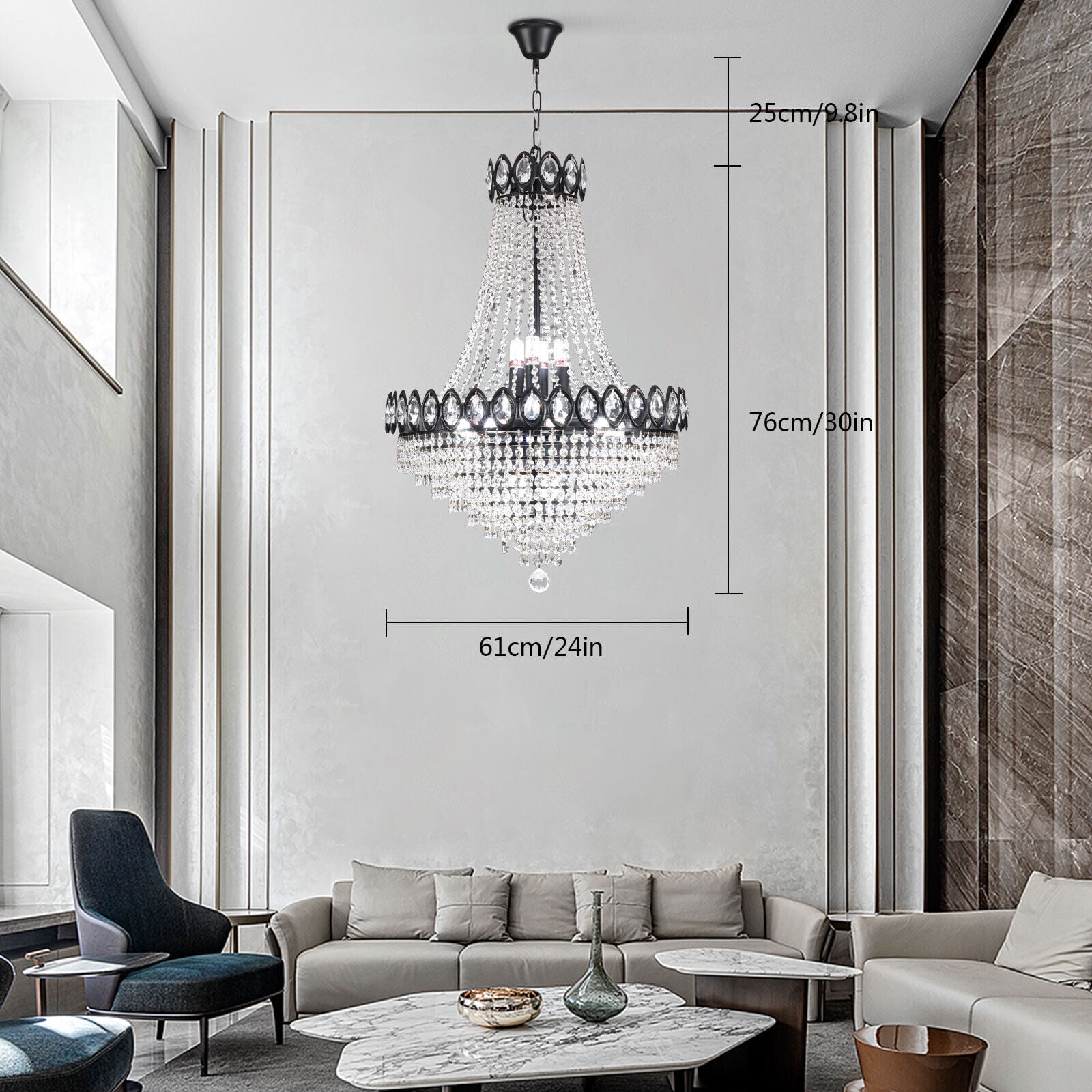 Miumaeov Modern Crystal Chandelier 9 Lamp Empire Style Raindrop
