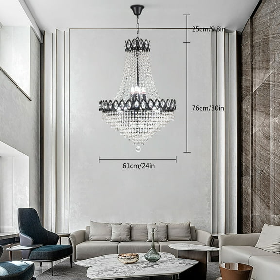 Miumaeov Modern Crystal Chandelier 9 Lamp Empire Style  Raindrop Chandelier Recessed Ceiling Light Fixtures for Living Room Bedroom Foyer Entrance Staircase D20'' x H30''