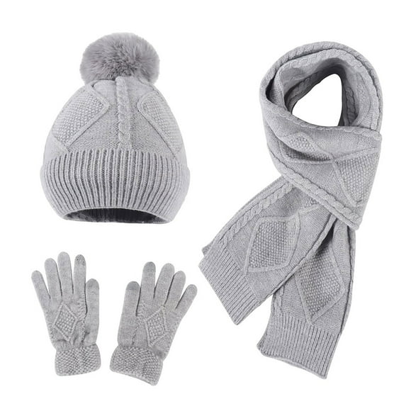 Outfmvch Scarf For Women Scarf Women And Men'S Winter European And American Christmas Knitting Hat Gloves Scarf Three Piece Thick Wool Hat Scarf For Men Gray One Size