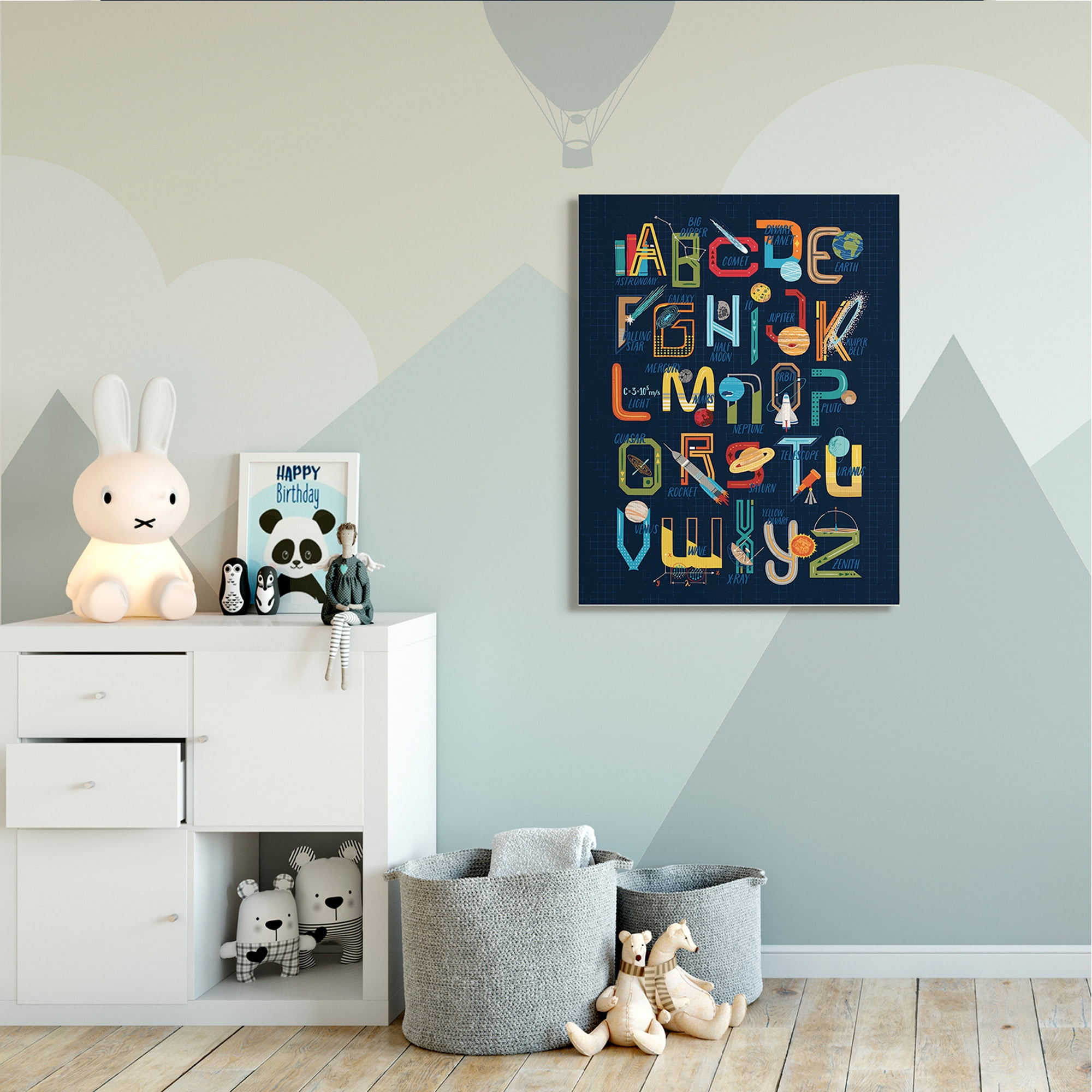 Stupell Industries Retro Outer Space Alphabet Blueprint Letter Chart Novelty Painting Gallery Wrapped Canvas Art Print Wall Art, 36 x 48