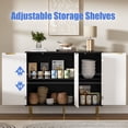thumbnail image 3 of Fluted Buffet Sideboard Cabinet with 3 Doors, Modern Accent Cabinet with Adjustable Shelves, Kitchen Storage Cabinet with Golden Handles, Coffee Bar Cabinet for Kitchen, Black & White, 3 of 9