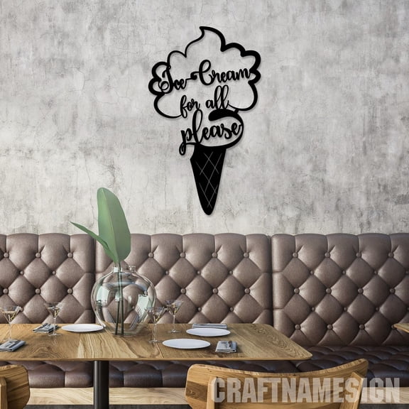 Craftnamesign Ice Cream Shop Metal Wall Art with LED Lights, Ice Cream Lovers Home Decor