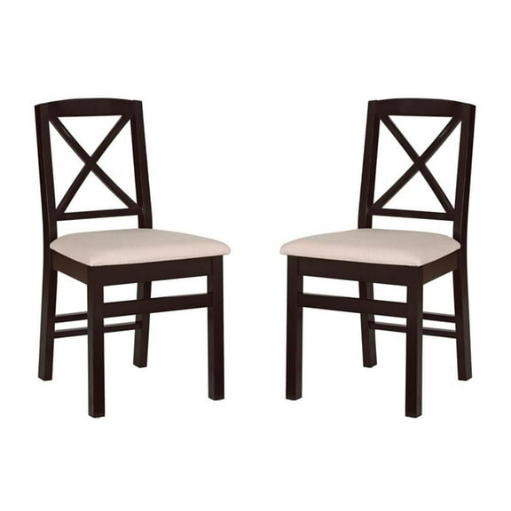Linon Ervin Wood X Back Set of 2 Dining Chairs Beige Padded Seats in Black