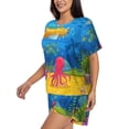 thumbnail image 2 of Susaid Submarine And Landscape Print Women's Pajama Set, Button-Up Sleepwear with Elastic Waist Shorts, Perfect for Lounging, Yoga, Beach, and Casual Wear-3X-Large, 2 of 7