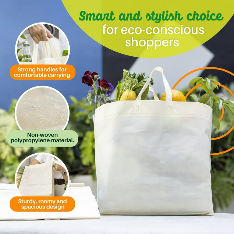 Simply Cool Reusable Bags Large Shopping Bags for Groceries Tote Bag Bulk Cream 50 Pack