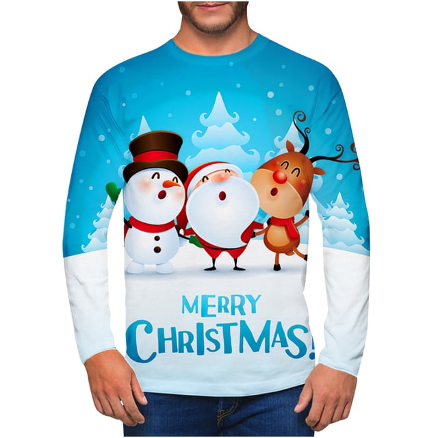 Camisas de Navidad Para Hombres Tops de Cuello Redondo Jersey de Manga Corta Casual Camiseta Con Estampado Realista de Muñeco de Nieve en 3D Odeerbi ODB195288