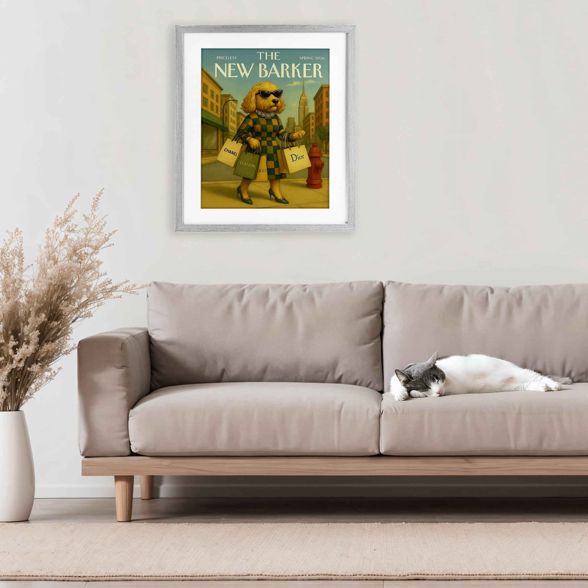 Stupell Industries New Barker Dog Magazine Gray Framed Print Under Glass, design by Grotto Studios