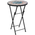 thumbnail image 1 of Mosaic Outdoor Patio Side Table, 14" Round Folding Ceramic Coffee Table with Powder-Coated Steel Frame, Multi-Color Plant Stand for Garden, Balcony, Deck and Terrace, 21.7" H, 1 of 7