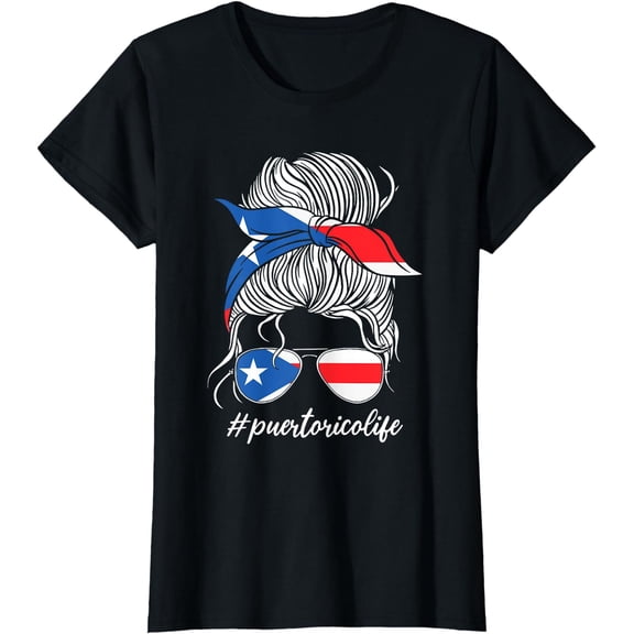 puertoricolife Puerto Rican Mom puerto-rico girl messy bun T-Shirt Black Small