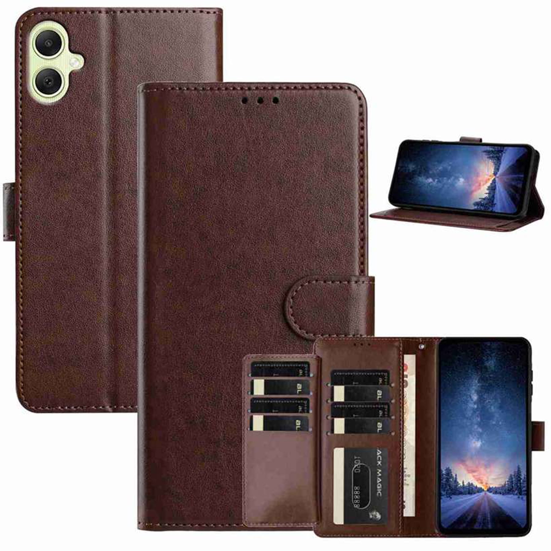 Wallet Case for Samsung Galaxy A07 Premium PU Leather Flip Cover with Credit Card Slots Kickstand Magnetic Clasp Durable Protective Business Phone Case Brown