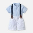 thumbnail image 4 of AherBiu Baby Toddler Boys Summer Clothes Button Down Short Sleeve Shirts with Suspender Dress Shorts 2 Piece Formal Sets, 4 of 5