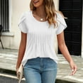 thumbnail image 2 of DondPO Womens Tops Womens Solid Color Casual Round Neck Pleated Line Chest Petal Short Sleeve T Shirt Top Blouse Womens Dressy Tops Tops for Women Trendy White XL, 2 of 7
