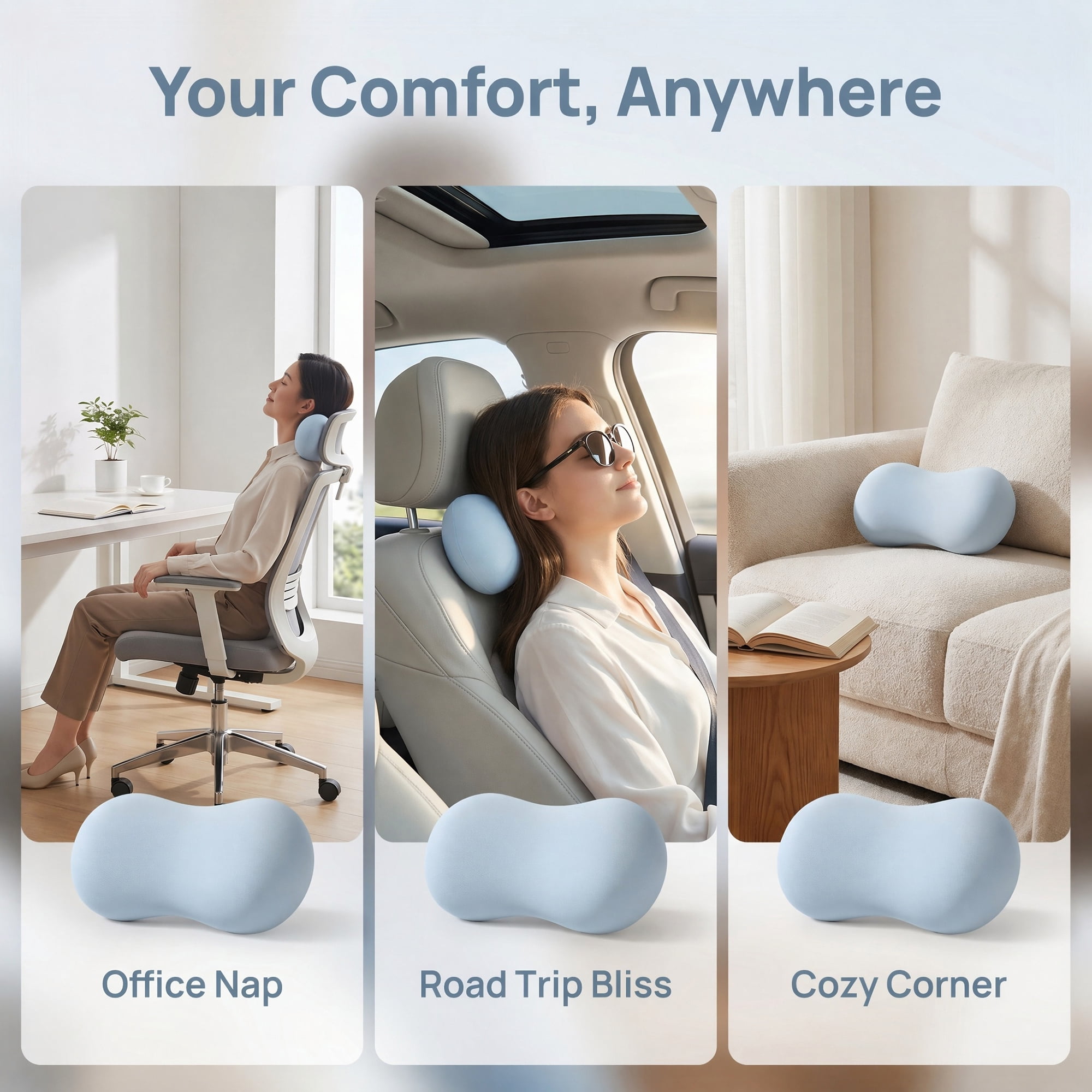 Neck Pillow Travel Pillow Cotton Cervical Support for Airplane Blue 9.4" x 5.1"