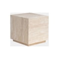 thumbnail image 2 of Mofit Home, Modern, Elegant, Beige Travertine+Wood EndTable, Cubic, Furniture for Living Room, Living Room, 1pc, 2 of 5