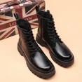 thumbnail image 3 of Men'S Genuine Leather Platform Combat Boots Fashion Lace Up Side Zipper Lug Sole Non-Slip High Top Motorcycle Boots Comfort Outdoor Waterproof Soft Sole Work Ankle Booties, 3 of 6