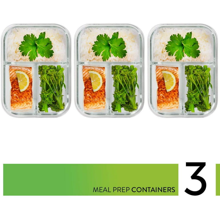 2 & 3 Compartment Glass Meal Prep Food Storage Containers with