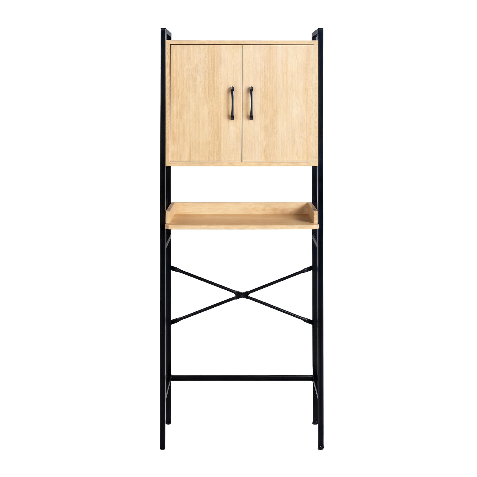 One Shelf Toilet Cabinet, Wood Grain Embossed Design, Mdf Melamine Veneer With Square Tubing, Double Doors, 64.5*30*171cm