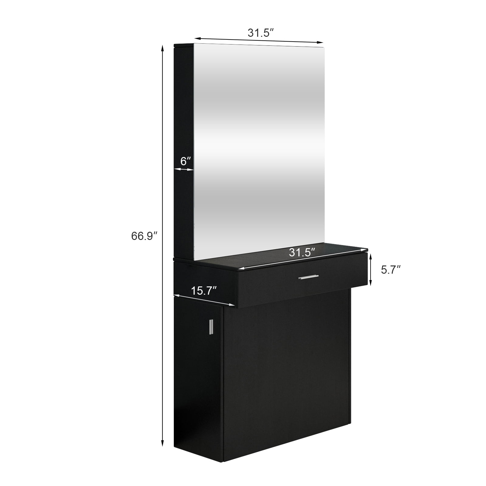 Black Barber Salon Stylist Station Wall Mount Beauty Spa Furniture with Mirror Dressing Table for Hair Styling