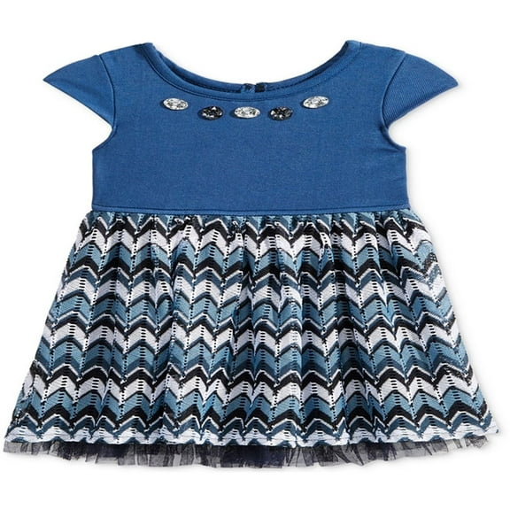 Sweet Heart Rose Girls Denim Crochet Shift Dress, Blue, 6
