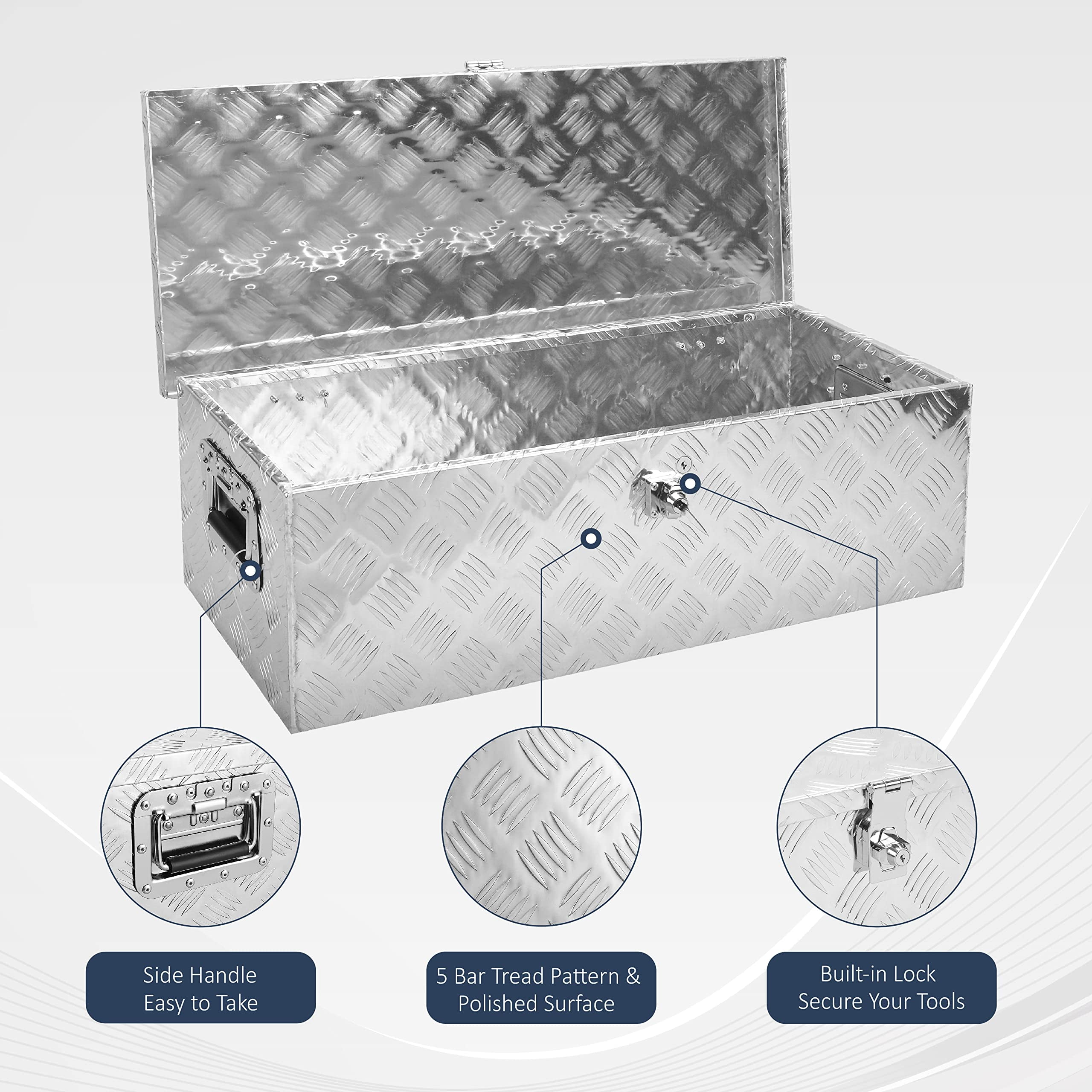 BATONECO Durable Tool Boxes and Organizers, Aluminum Silver, 30" x 13" x 10"