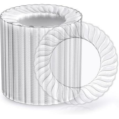 100 Count 6 Inch Clear Plastic Plates, Disposable Heavy Duty Salad Dessert Plates- Premium Hard Plastic Plate Fancy Disposable Clear Plate for Weddings, Parties and Events