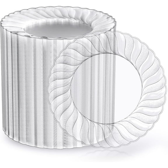 100-pack 6-inch Clear Plastic Plates, Disposable Thick Salad and Dessert Plates - Premium Hard Plastic Plates, Beautiful Disposable Clear Plates, Suitable for Weddings, Parties and All Events