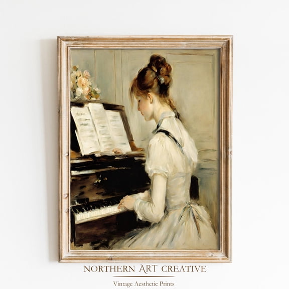 Vintage Woman Playing Piano Wall Art,Antique Art Decor, Victorian Woman Portrait, Farmhouse Rustic, 19Th Century Wall Art Home Decor #2473, Unframed Poster Size 8x12