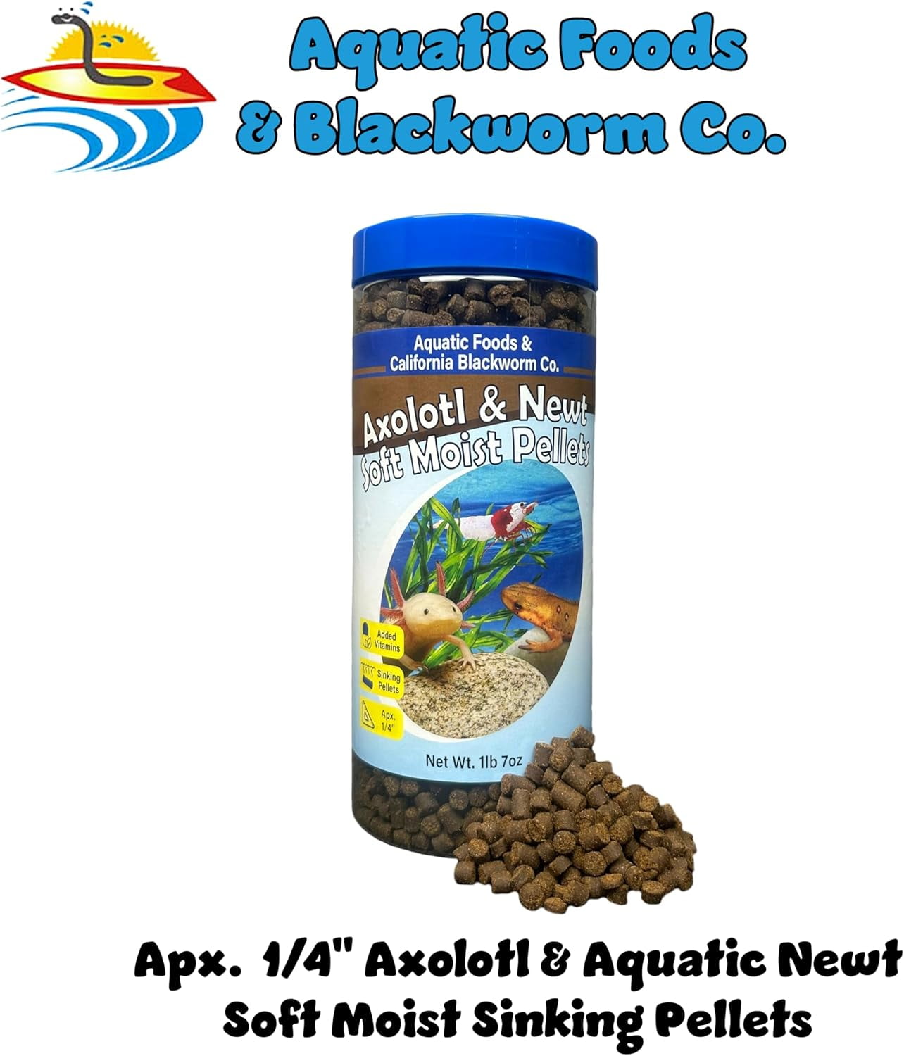 Axolotl Food 1/4" Soft Moist Sinking Pellets for Adult Axolotl, Snails, Shrimp, Catfish, ALL Bottom Fish, Blackworm Pellets Included 1-lb 8oz Canister