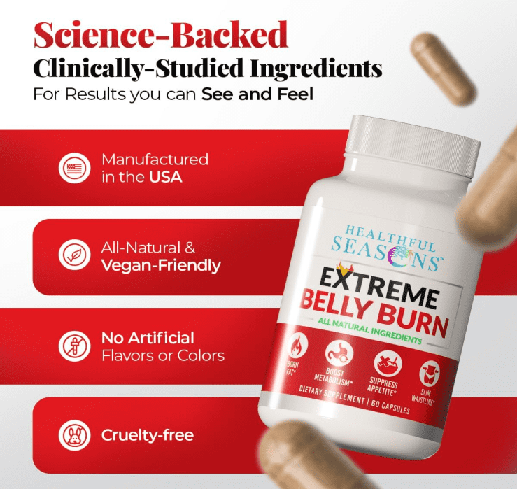 Healthful Seasons Extreme Belly Burn Supplement – Garcinia Cambogia, African Mango, ACV & Green Tea – Supports Fat Burn, Metabolism & Appetite Control – 60 Capsules